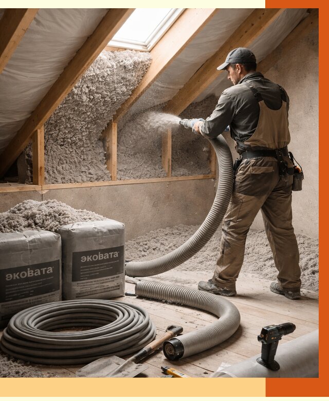 Утепление мансарды эковатой в Ростове от 2258 руб/м2 — монтаж, задувка, цена | ТепломастерРсв