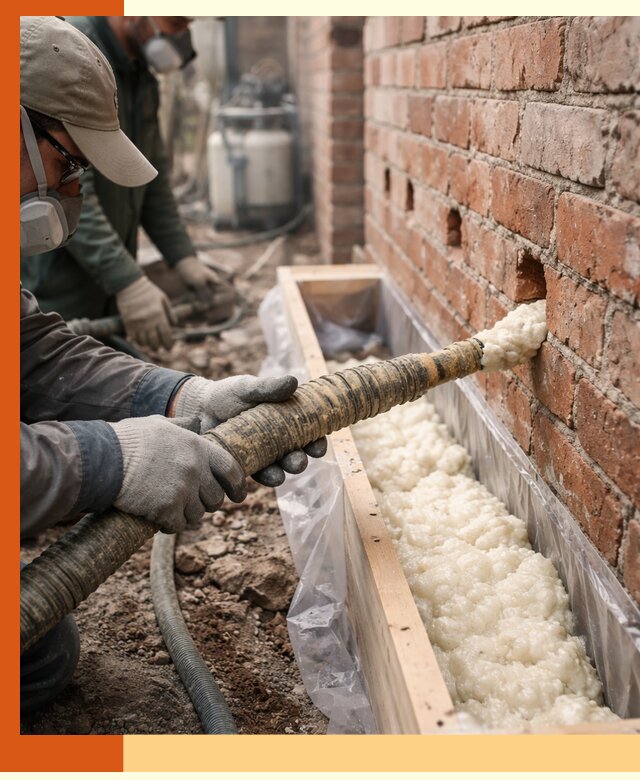 Заливка ППУ в пустоты кирпичной стены в Ростове