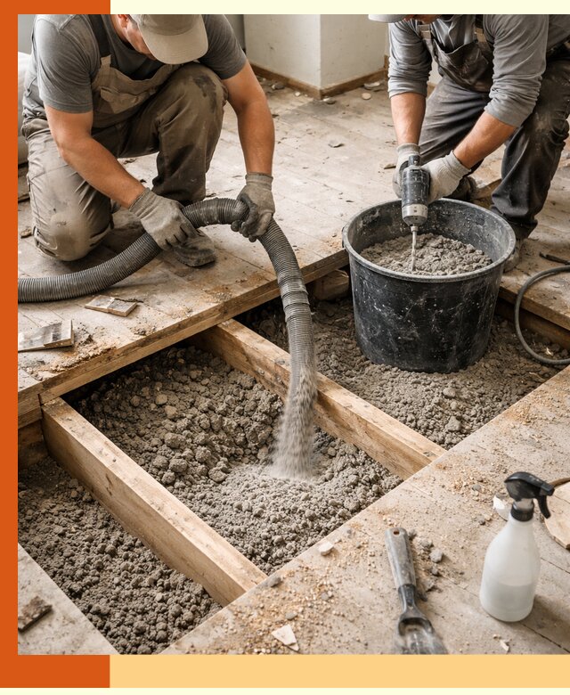 Заполнение пустот пола в Ростове полиуретаном и пенополистиролом