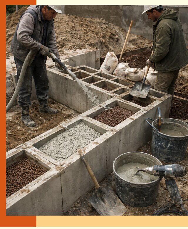 Заполнение полостей фундамента в Ростове герметичным утеплением и повышением прочности