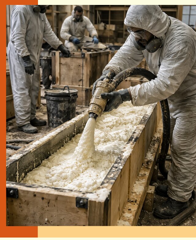 Заливка пенополиуретана в формы для утепления в Ростове